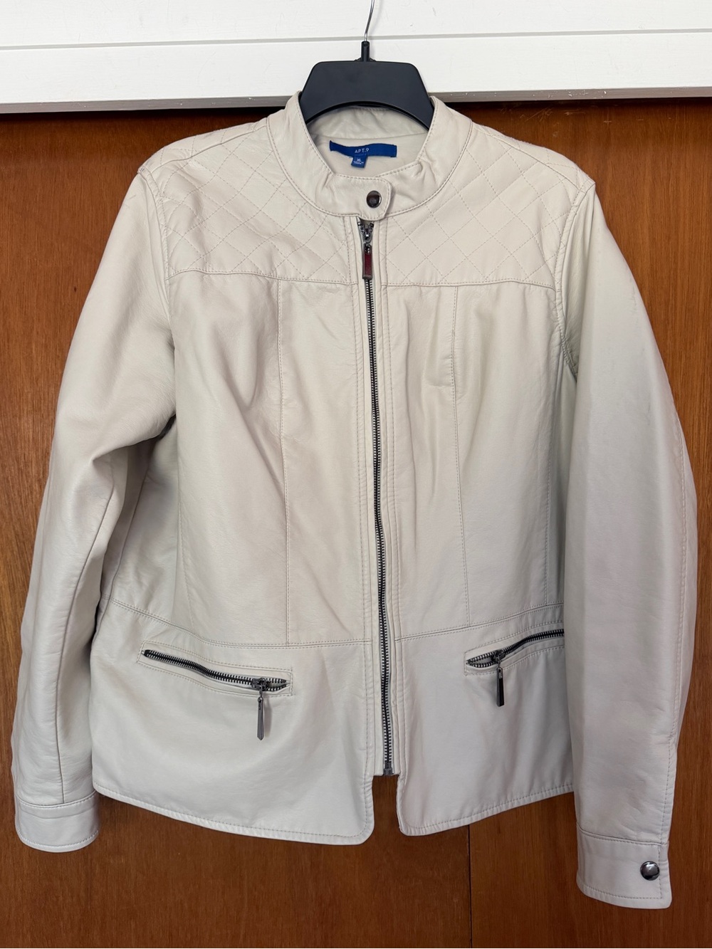 APT. 9 Women's Cream Faux Leather Zip-Front Jacket